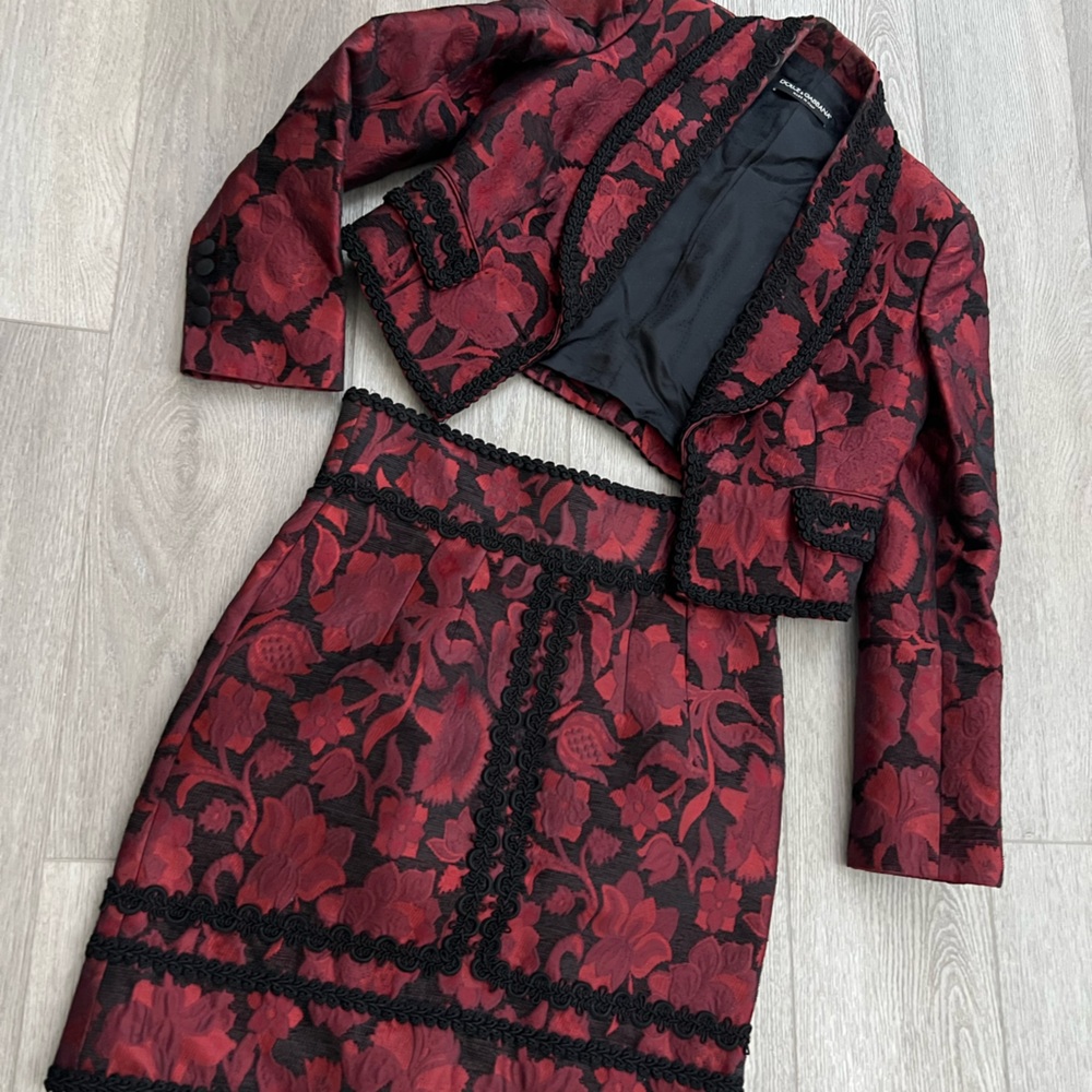Dolce & Gabbana Red and Black Embroidered Suit Set